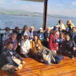 The pilgrims sailing on the Sea of Galilea